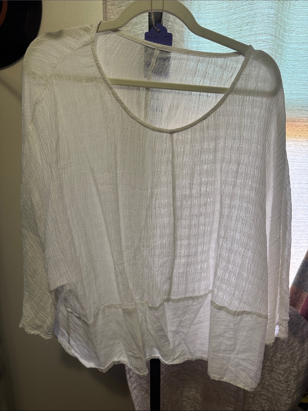 Lightweight White Gauze Scoop-Neck Blouse